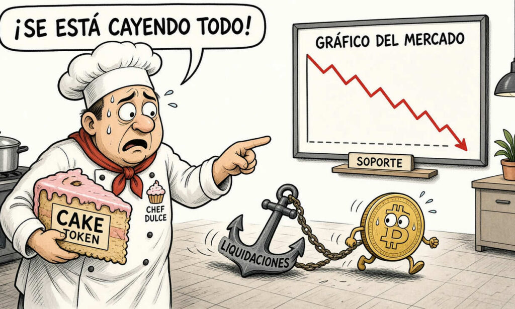 Token CAKE baja 8.80% por ola de liquidaciones que sacude las criptomonedas