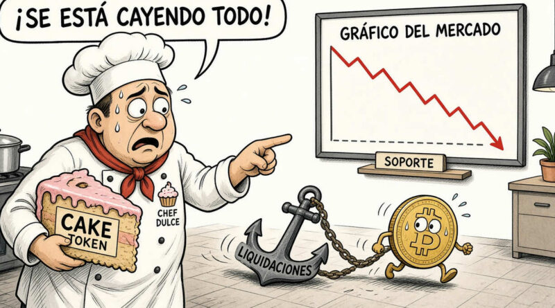 Token CAKE baja 8.80% por ola de liquidaciones que sacude las criptomonedas