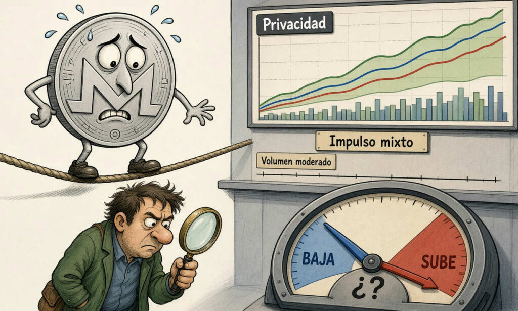 Monero cotiza en 560 dólares con señales técnicas mixtas y discrepancia en cambio diario