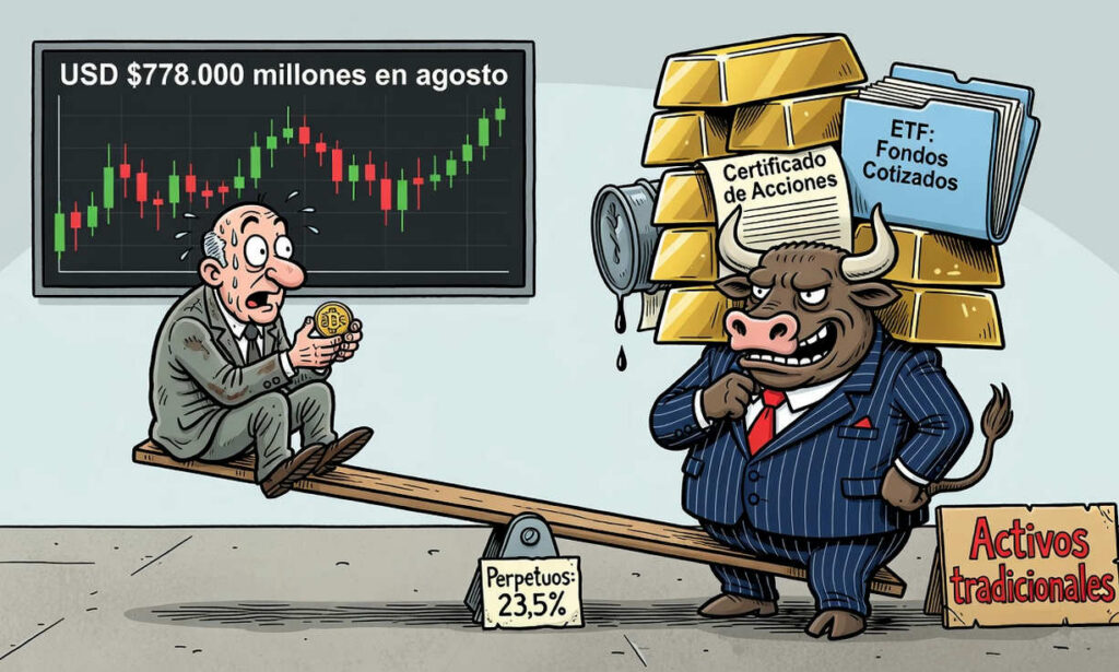 Perpetuos tradicionales representan el 23,5% del volumen cripto en agosto de 2026