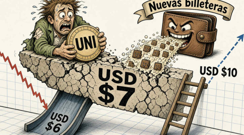 UNI registra récord de billeteras nuevas, pero cotiza por debajo de USD $7